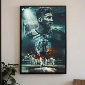 Lionel Messi Canvas Art Print - Inspirational Sports Wall Decor, Unframed 30.48x40.64 cm Poster for Home, Bedroom, Living Room, Office, Cafe, Versatile Room Decor|Dynamic Stripe Design|Unframed Canvas, Wall Hanging Decor, 2D, Perfect for Room Decor
