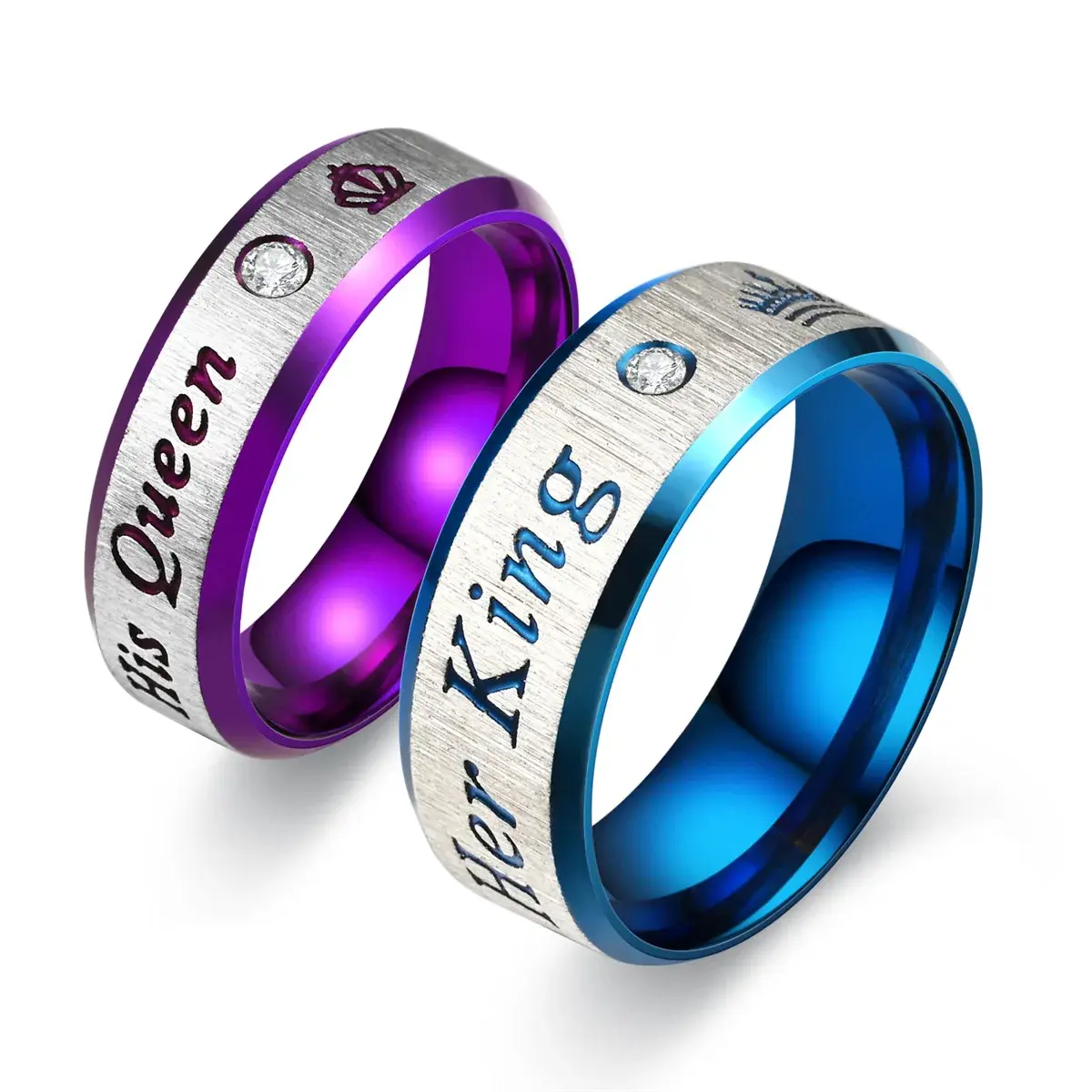 Fashion Stainless Steel Couple Rings Her King His Queen Promise Rings For Men Women With Zircon Anniversary Wedding Band Jewelry
