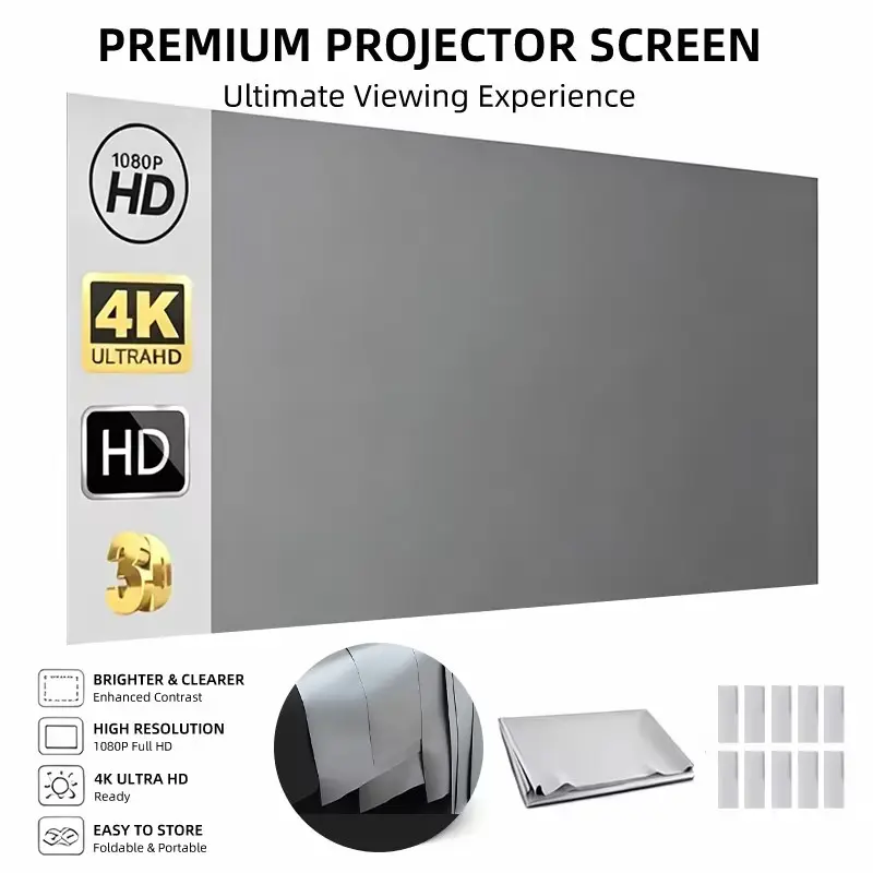 4K UHD Anti-Light Rejecting Foldable Portable Projector Screen, Front Projection Delivers Superior Visual Clarity, Wrinkle-Free Projection Screen Ideal for Indoor Home Theater, Parties, Office Presentations,  Outdoor Backyard Movie Nights