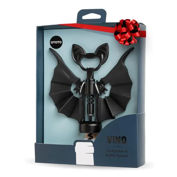 OTOTO Vino Spooky Bat Wine Opener 2-in-1 Bat Wing Corkscrew & Bottle Opener | Unique Black Goth Home Decor | Perfect Gift for Bat & Wine Lovers | TikTok Must-Have | Funky Kitchen Supplies | Kitchen Accessories