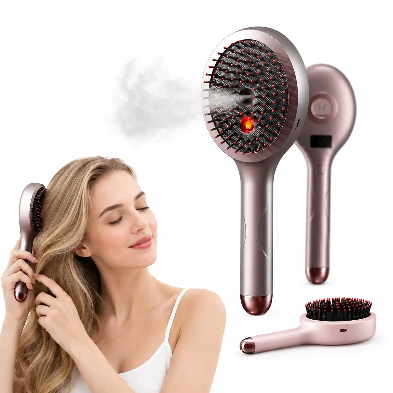 Hair Oil Applicator Brush with Mist Spray, Rechargeable Scalp Massager Comb for Daily Hair Care