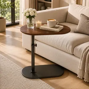 Adjustable Height C-Shaped Side Table with Flip-Top, Foldable TV Tray & Laptop Desk for Sofa, Couch and Bed, Ideal for Eating, Working, Snacking, Small Spaces, Home Office and Living Room Use