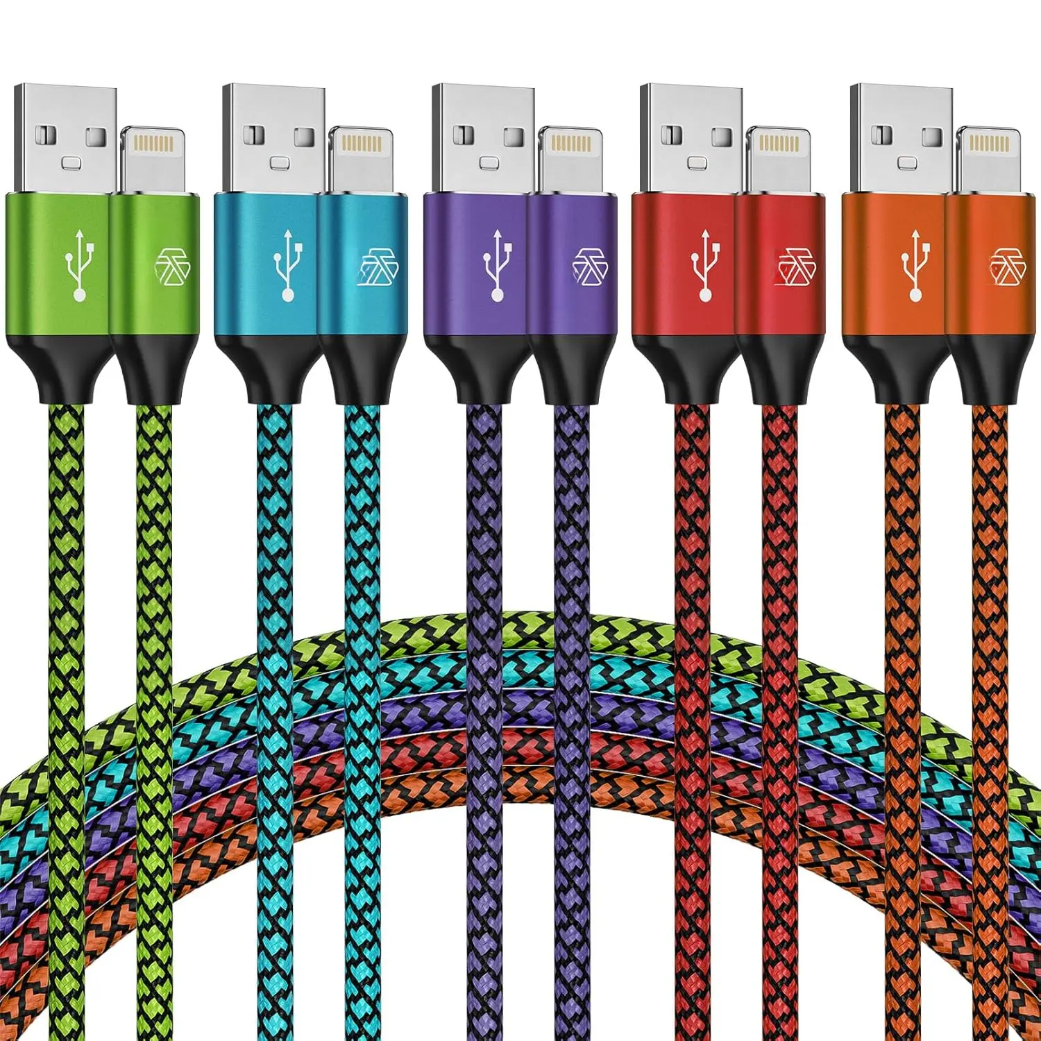 iPhone Charger 5 Pack 10 ft USB Lightning Cable  Mfi Certified Cable Fast Charging Cord Nylon Braided Compatible with iPhone 14 13 12 11 XS XR X Pro Max 8 7 6 6S 6 Plus Mini 5S SE Plus iPad