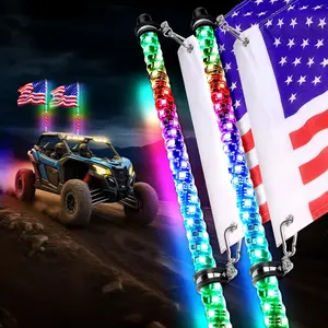 LED Whip Light with Aluminum Base, High Brightness Flag Light with Remote Control, Spiral RGB Chasing Lighted Antenna for UTV ATV Polaris RZR SXS Jeep Truck, LED Lights Car, LED Light Bar