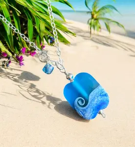 Sterling Silver Ocean Wave Necklace, Lampwork Glass Ocean Wave Necklace, Blue Beach Wave Necklace, Beach Wave Jewelry , Nautical Jewelry