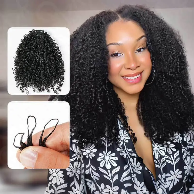 Lite Edition|QVR Burmese Kinky Curly Miracle Knots Natural Black Feather Crochet Human Hair|Lightweight Crochet Weave Hair Extension