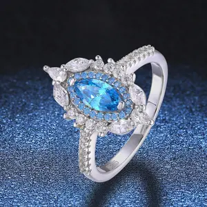 Sparkling 1ct Colorful Marquise CZ Ring Sterling Silver Halo Design with Rainbow Accents Trendy Gift for Women Engagement Ring