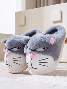 Men's Winter Cartoon Cat Plush Slippers, Warm Comfortable Thick Sole Cotton Shoes, Cute Home Wear for Couples, New Arrival, Footwear