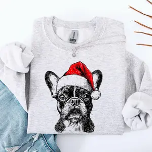 Frenchie, Santa, French Bulldog, Christmas, Dog Lover, Pet Gildan Sweatshirt/Hoodie/T-Shirt Gift Unisex, for Men Women, Crewneck, Sweater, Cute, Xmas, Adorable 80E