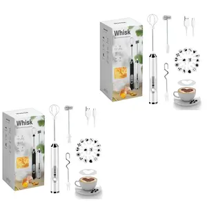 Rechargeable Handheld Milk Frother, 3 Speeds Electric Milk Bubbler with 3 Detachable Stainless Steel Whisks, Low Noise Coffee Mixer for Latte Cappuccino Matcha Egg