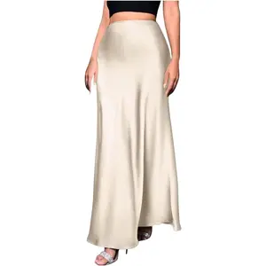 Womens Satin High Waist Elastic Maxi Skirt Silk Elegant Dressy Bodycon A-Line Long Skirts Cocktail Party Outfits