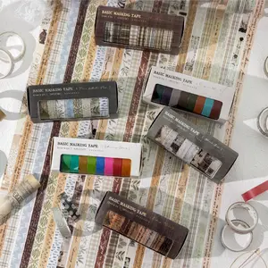 Handmade Craft Tape 10 Rolls/bag, Origami Paper Material, Basic Life Series Plant Grid Pattern, Multi-Theme Decorative Stickers, Adhesive Tape, Diy Sticker Paper