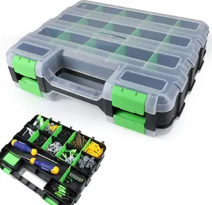 Double-Sided Parts Organizer Box with 34 Compartments Removable Dividers Portable Tool Storage Case for Screws Bolts Nails Beads Jewelry