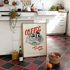 Retro Coffee Print – Vintage Cafe Poster, Kitchen Decor, Italian Travel Art, Aesthetic Food Print, Unframe  | 5 size, 8x12  to 27x40