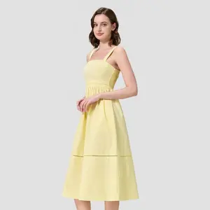 Women's Poplin Fit and Flare Midi A-Line Dress - A New Day Yellow M
