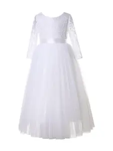 Girls 7 Sashes in 1 White Flower Lace Tulle Tutu Toddler Kid Wedding Party First Communion Bridesmaid Dresses