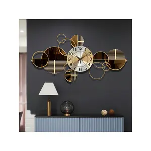 Metal Wall Clock Decorative 3D Metal Wall Art Clock For Living Room Bedroom Creative Modern Big Wall Clock Decor With Silent No-Ticking 34 X 17 Inch