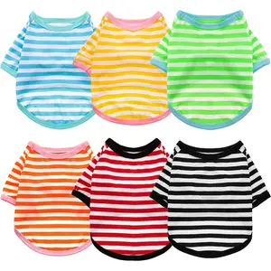 6 Pieces Dog Striped T-Shirt Cotton Breathable Pet Apparel Colorful Puppy Sweatshirt Clothes for Small to Medium Dogs Puppy(Dark Color,S)
