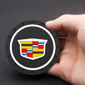 Car Cup Holder Mat Anti-Slip Pad with Water Cup Slot, Compatible with Cadillac Models, Interior Logo Design, Car Accessories, Premium