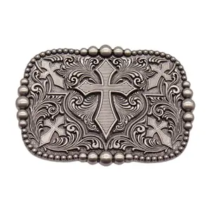 Men Women Belt Buckle Western Unisex Religious Fashion Accessory Cross Antique Silver