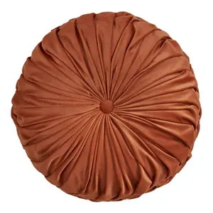 Saro Lifestyle  14 in. Round Velvet Pintucked Throw Poly Filled Pillow, Rust