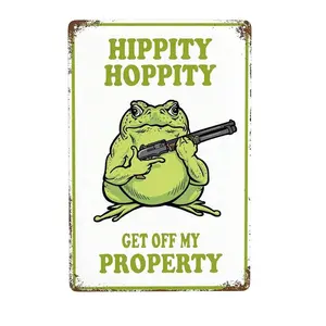 Vintage Frog No Trespassing Sign |   8x12 Inch "Hop Hop, Get Off My Turf" Tin Wall Art |   Funny Room Rules Decor for Bedroom Door, Garden, Mushroom Theme & Bathroom |   Best Birthday or Graduation Gift