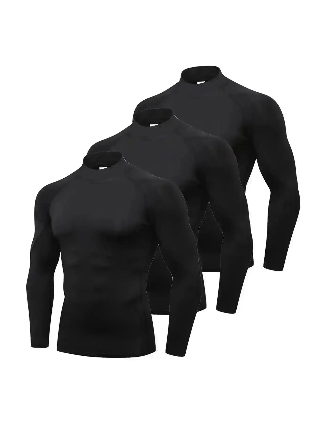 2026 3pcs Men's Compression Mock Neck Shirt Long Sleeve Athletic Baselayer Turtleneck Top for Basketball Football Running Workout Gym Wear Moisture Wicking Thermal Sportswear for Men Spring Fall, stylish design