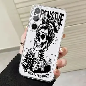 Quirky Black Skull Phone Case Compatible with Samsung Galaxy A02 A03S A04 A05S A06 A13 A14 A15 A16 5G A21S Cartoon Transparent Shockproof Full Coverage  FE Minimalist Stylish Shock-Resistant Soft Shell Protective Case with a Unique Creative Design.