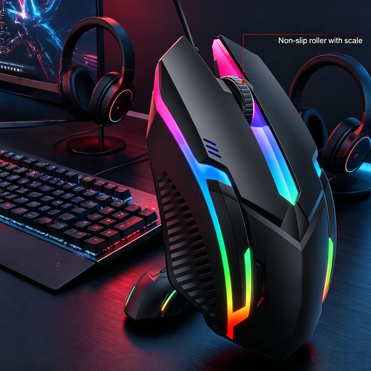 Wired USB RGB Gaming Mouse, Multi Color Black White 2 Options Glowing LED Computer Mouse, Ergonomic Light Up Wired Mouse for Desktop Laptop PC Gaming Office Daily Use