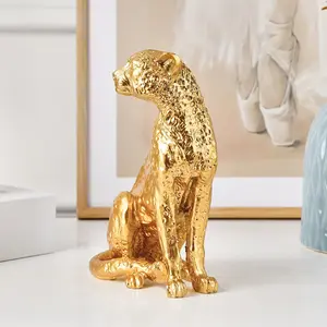 European Vintage Leopard Sitting Decorative Ornament, Luxury Resin Indoor Desk Decoration, Living Room, Office, Gift Idea