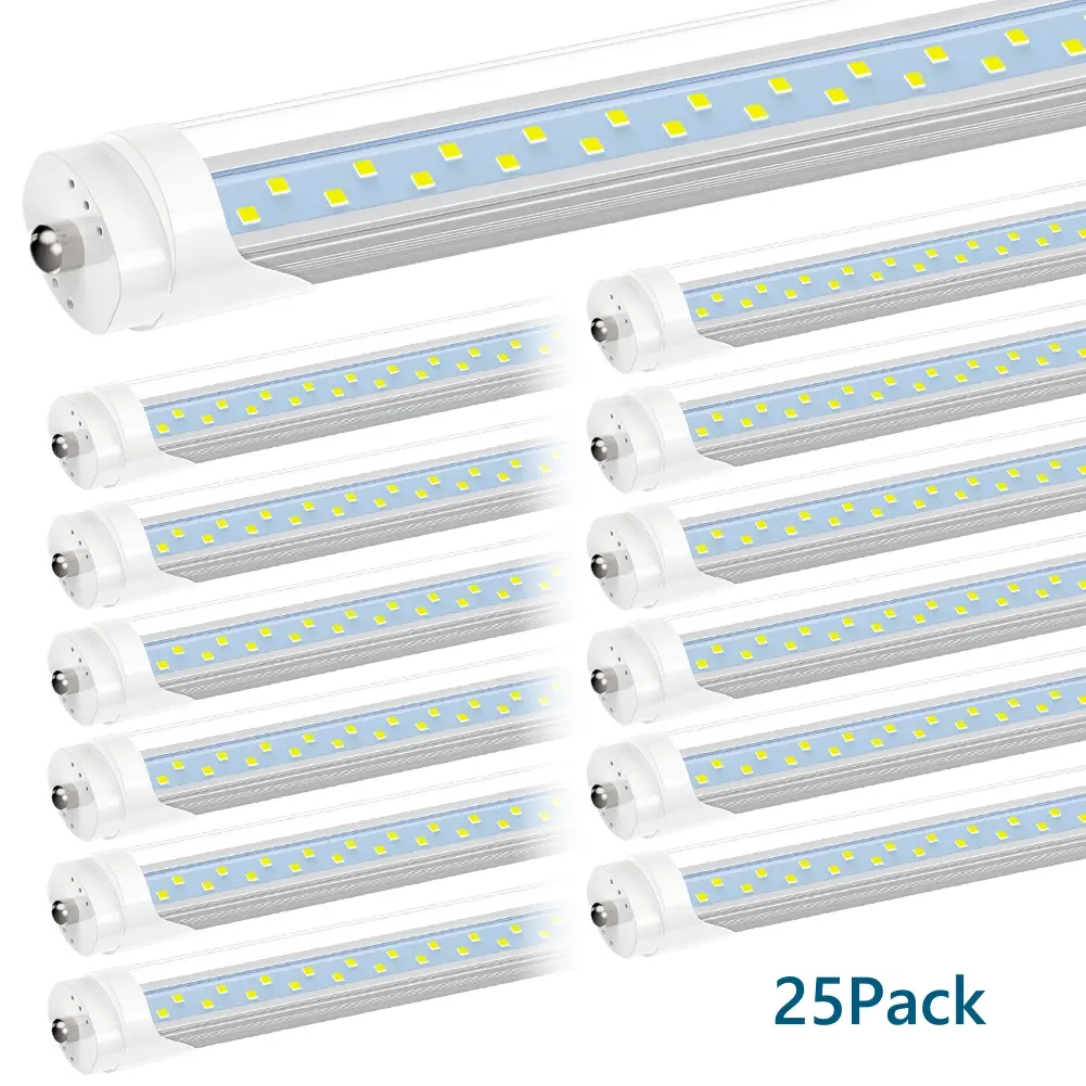 ETL 25-Pack T8 T10 T12 8FT LED Tube Light Bulbs 6000LM 6500K Daylight Cool White 50W 72W ETL Listed Remove Ballast  for Shops Garage Low Bay Ceiling Lamp Lighting