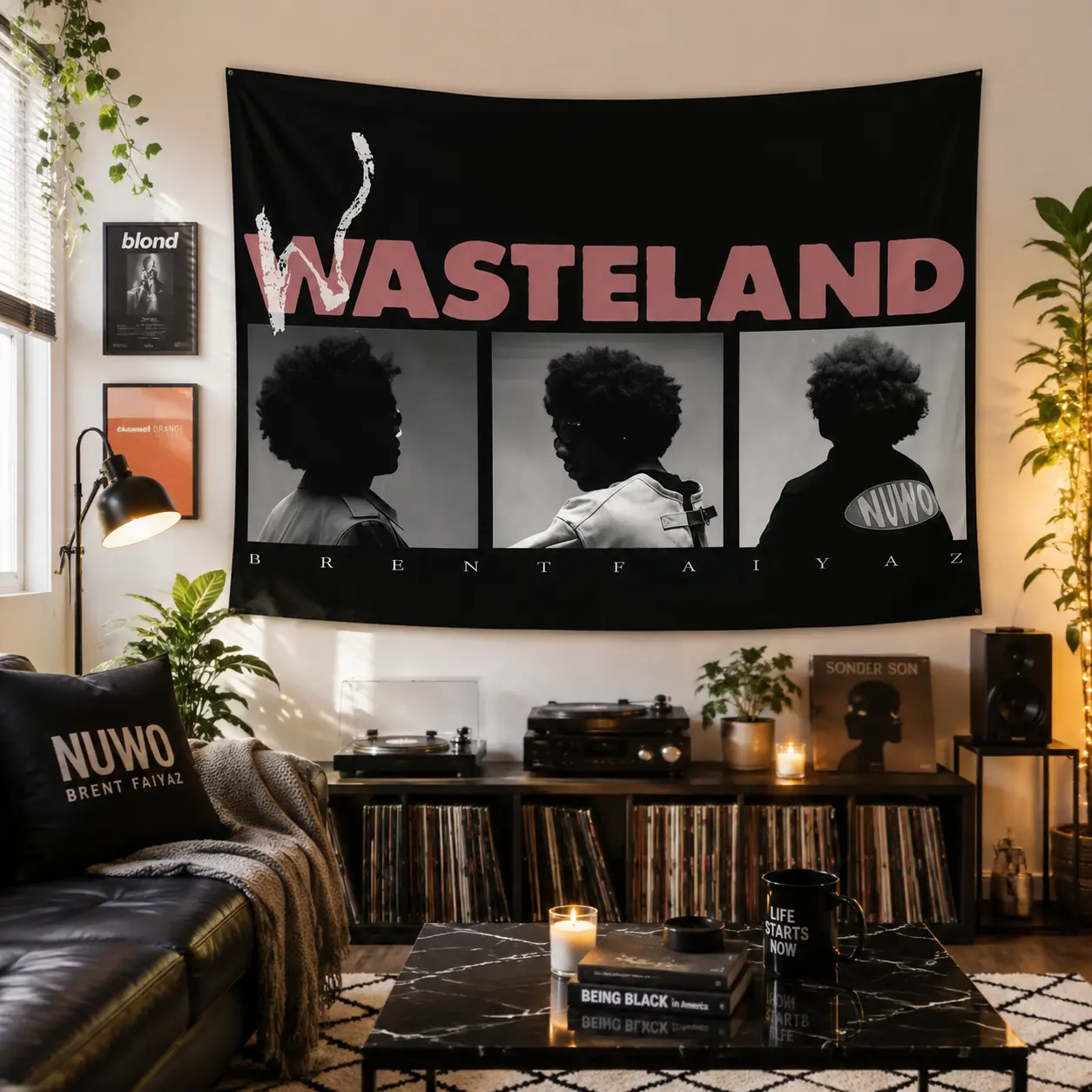 Large Horizontal Wall Hanging Tapestry - Smooth Print Modern Minimalist Home Decor, Conversation-Starter Panel for Cafe, Studio Room Decor, Iconic Wasteland Brent Faiyaz Design
