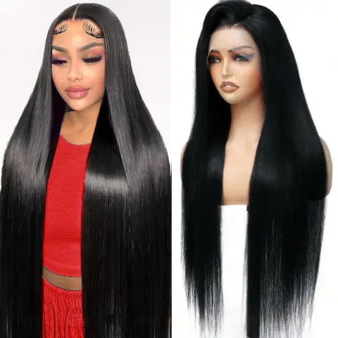 【32inch Only $79】Women's 13x6 HD Transparent Cover Lace Front Straight Human Hair Wig 180 Density, Skin-Friendly Glueless Full Lace Frontal with Pre-Plucked Hair for Glueless Wear