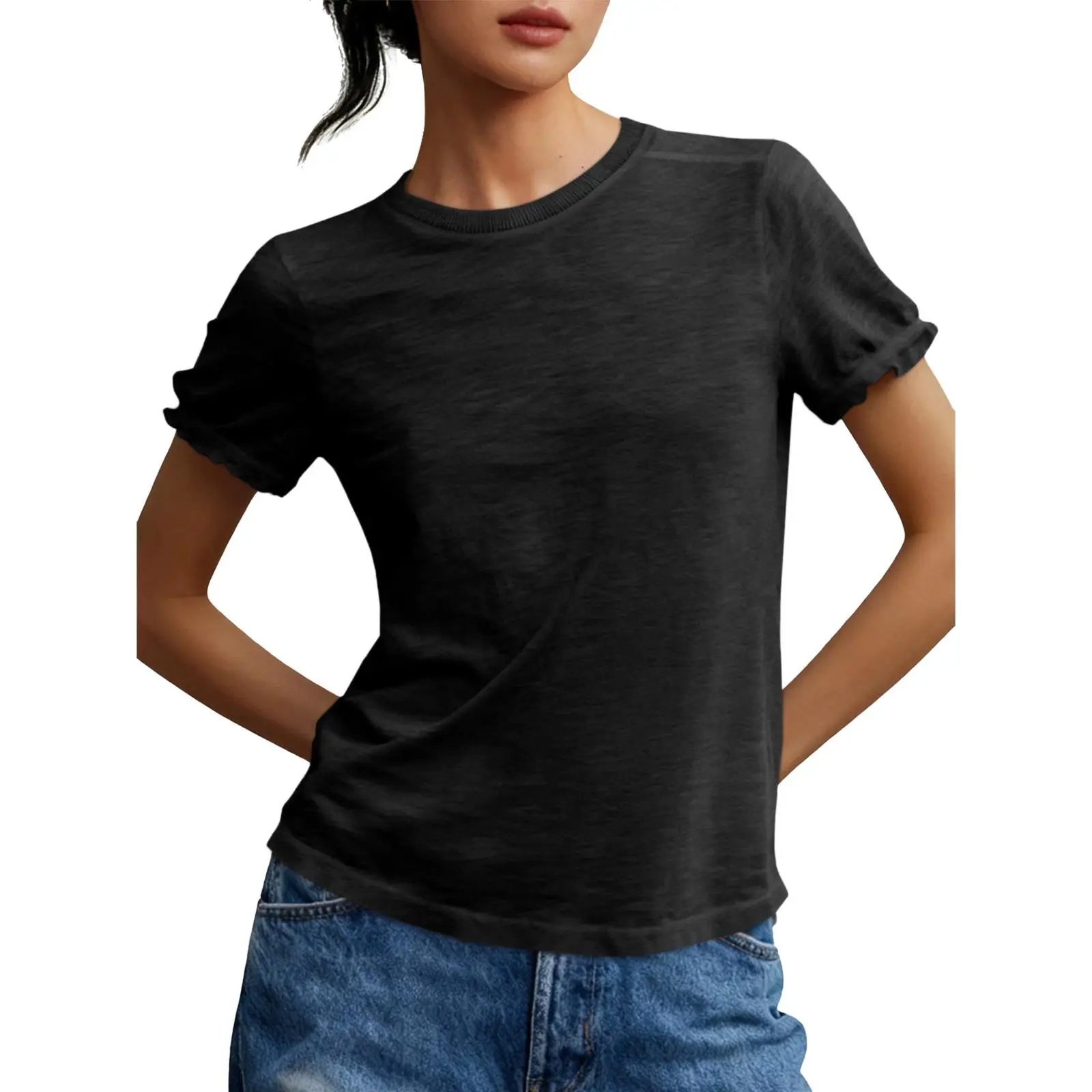 Cicy Bell Womens Ruffle Short Sleeve T Shirt Summer Casual Crew Neck Tops Loose Fit Basic Tees