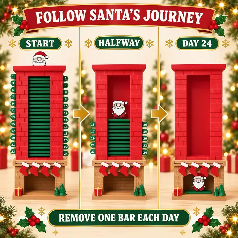 Santa Chimney 24-Day Christmas Advent Calendar with pull-out countdown sticks