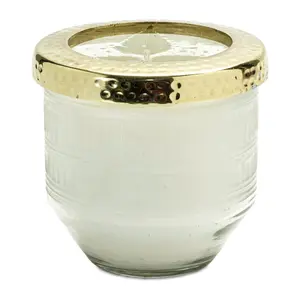 Melrose 94875DS 4.25 x 4.25 in. Glass & Paraffin & Soy Candle, White & Gold