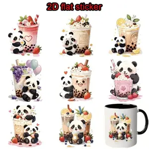 8pcs/set Transfer Stickers, Cute Panda Bubble Tea Cup Decals, Vinyl Material, Scratch-Resistant Design, Durable, Suitable for Mugs, Glass Cups, Coffee Cups, Smooth Object Surfaces, Single-Use Decorative Crafts