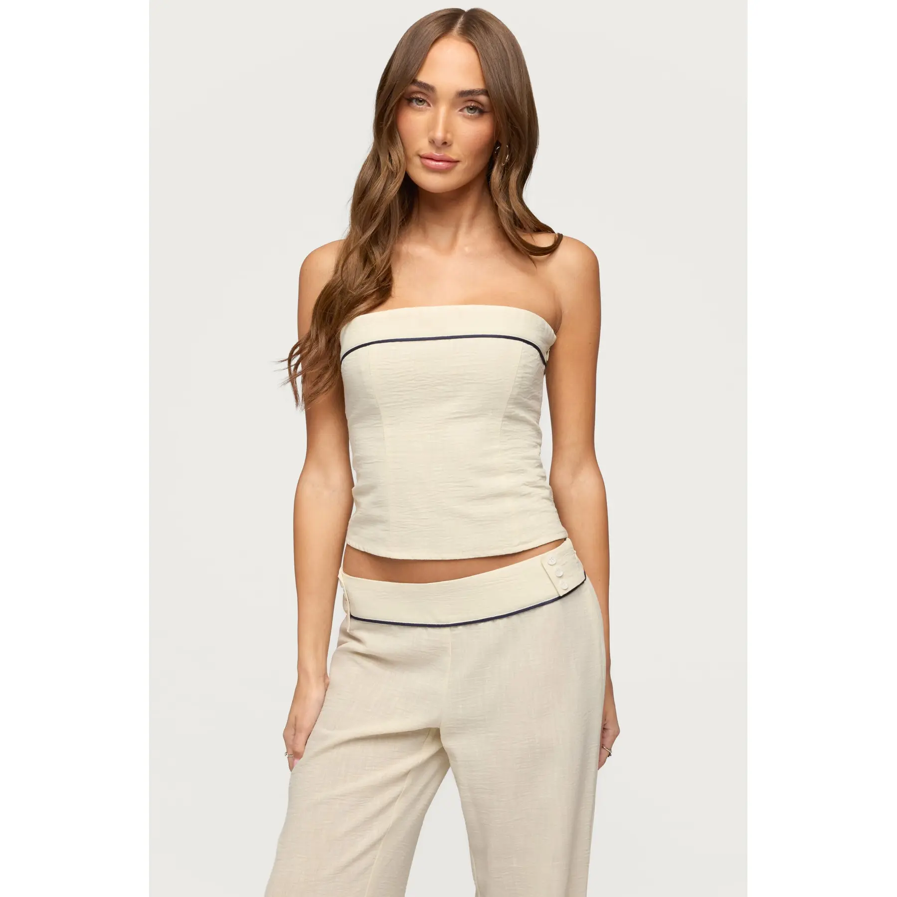 Dorine Contrast Woven Strapless Top