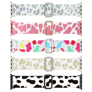 5 Pack Cow Print Apple Watch Band, Stretchy Nylon Braided Loop, Breathable Sport Replacement Strap, Mix Pattern Casual iWatch Straps, Compatible with for Ultra 1 2 3/SE1 2 3, Watch Series: 11/10/9/8/7/6/5/4/3/2/1, Size: 38/40/41/42/44/45/46/49mm