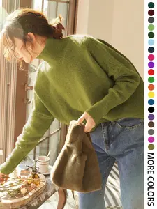 Autumn Winter Women's Sweater, High Neck Loose Casual French Style Knitwear, Elegant Simple Solid Color Pullover, Long Sleeve Knit Top