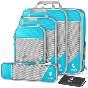 Compression Packing Cubes for Travel w/Shoe Bag (6 Piece Set) - Ways of the Wanderlust Travel Compression Bags for Packing - Suitcases, Backpack & Luggage Compression Cubes (Aqua)