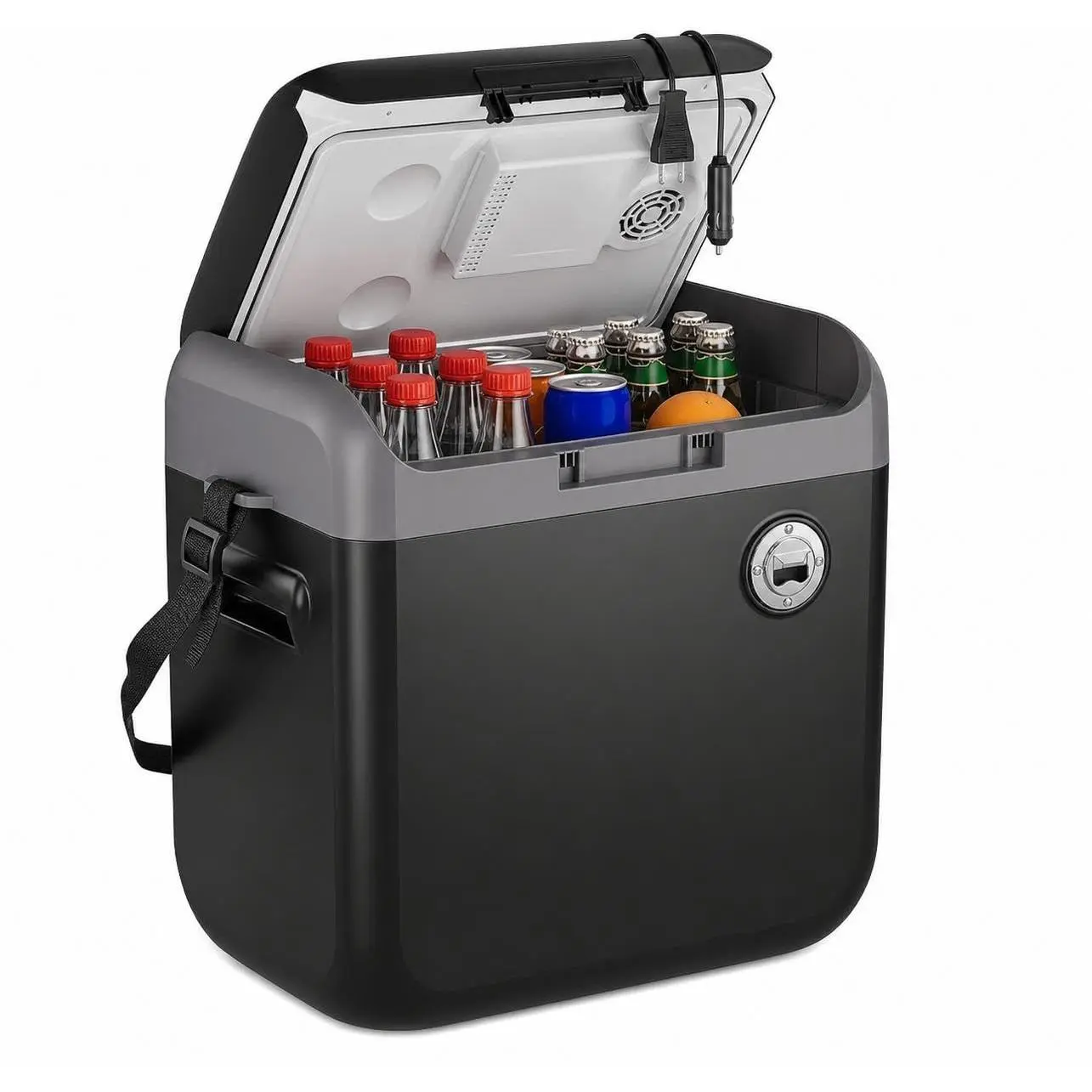 GAOMON 30L Portable Car Refrigerator, Electric Cooler & Warmer with Strap, 12V/110V Dual Adapters Thermoelectric Fridge for Road Trips, Camping, and Tailgating
