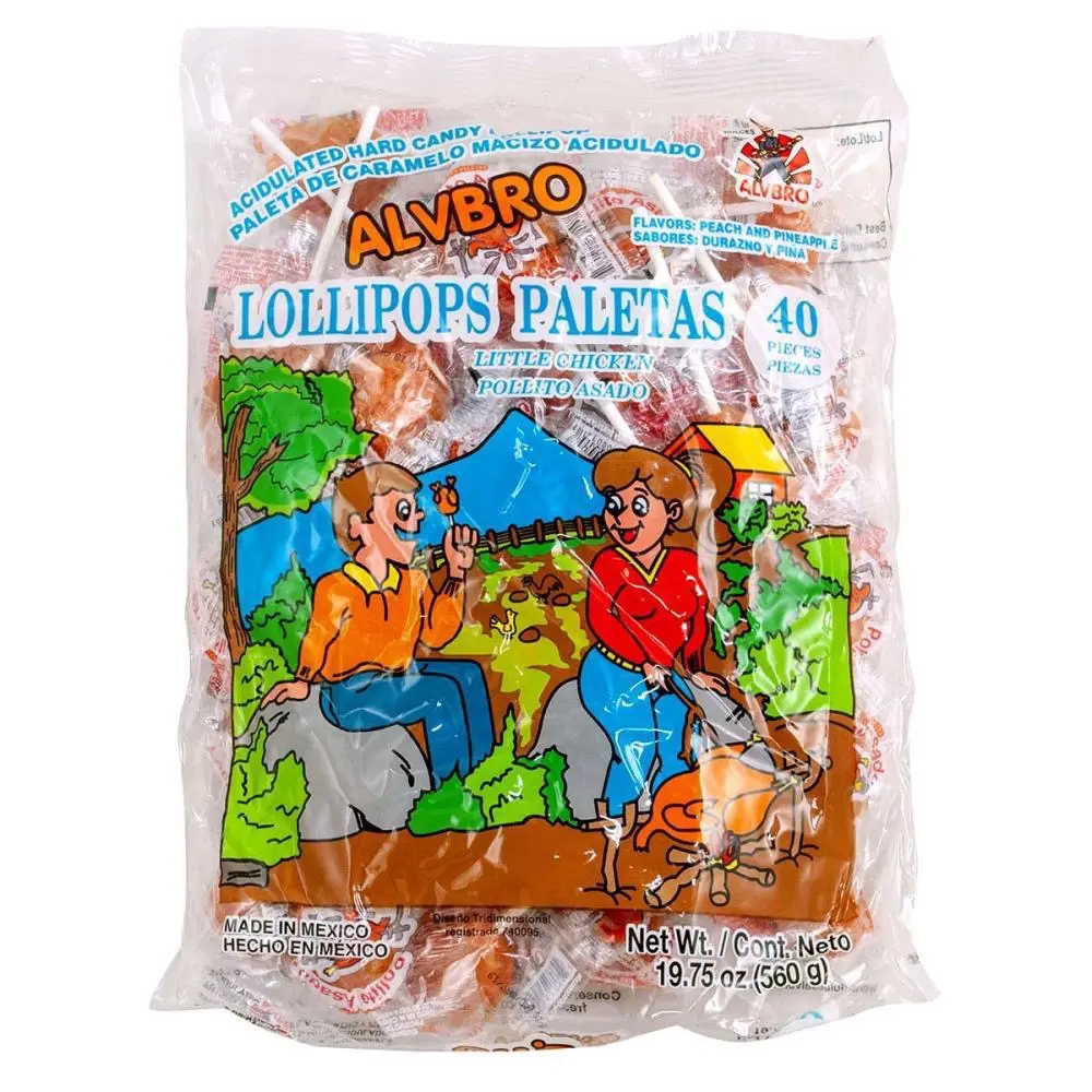 Alvbro Paleta Pollo Asado Candy - 40 Pieces, 19.75 oz (550g), GMO Free, Sweet & Spicy Flavor, Ideal for Snacking, Traditional Mexican Candy - Bonbon, Candies