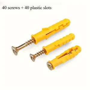 80pcs Durable Yellow Plastic Expansion Screw Anchor Set, 40 Plastic Wall Anchors And 40 Flat Head Screws, Waterproof And Rustproof, Suitable for Concrete And Brick Walls, Expansion Screws, Expansion Bolts