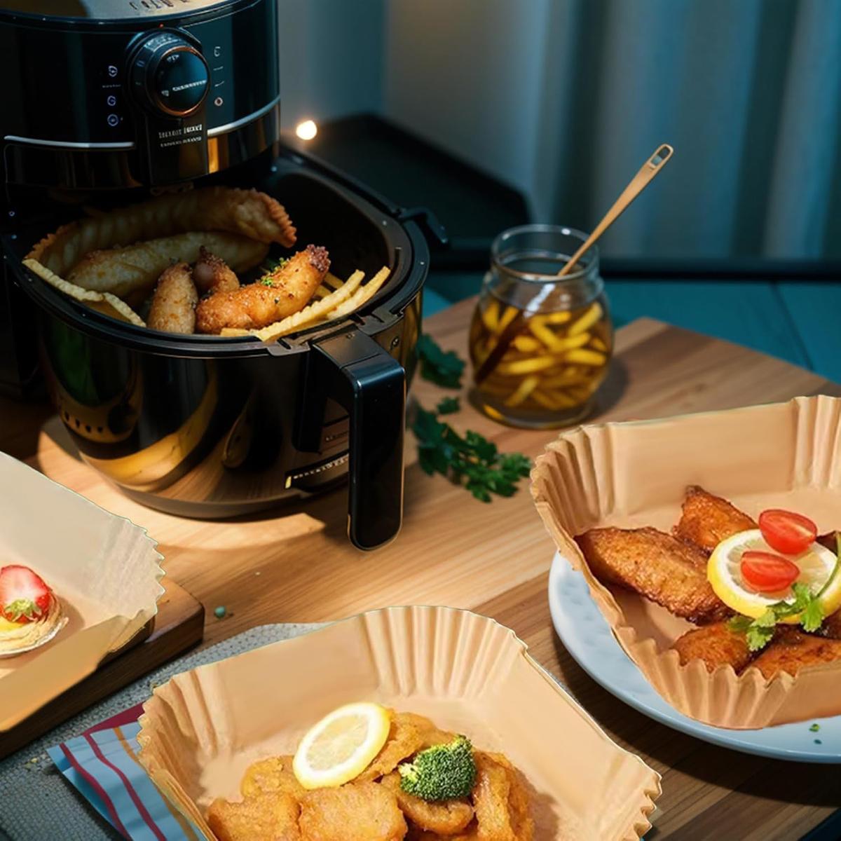 Air Fryer Liner,100 Square Air Fryer ParchmentPaper Liner, Air Fryer Liners Disposable for Microwave,Square Non-Stick Air Fryer Liner Square Free of Bleach