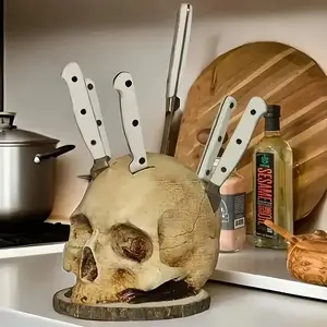 Gothic Halloween Skull Knife Holder, Abs Plastic Kitchenware Kitchen Decor, Table Storage Rack, Party Dining Accessories, Durable Material