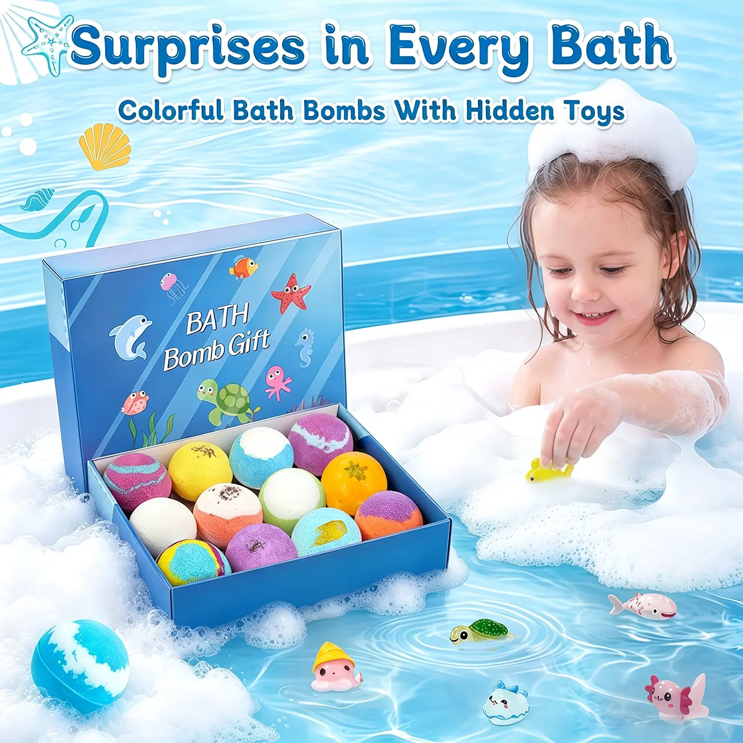 Ocean Bath Ball Set - Rich Foam Essential Oil Fizzies with Surprise Inside, Comfortable Bathing Accessories for Enhancing Bath Time, Anniversary Gift for Kids & Adults