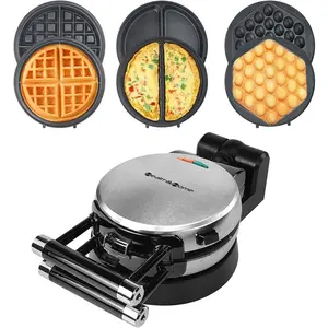 3in1 waffle omelet egg waffle maker 3 removable nonstick baking plates upgraded 360 rotating belgian maker
