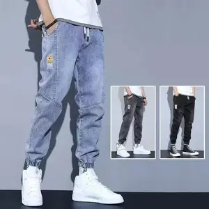 Men Jeans Elastic Tie Up Harem Denim ts Male Bound Feet Designer Cargo Joggers Denim Trousers Daily Narrow Leg Casual Jeans