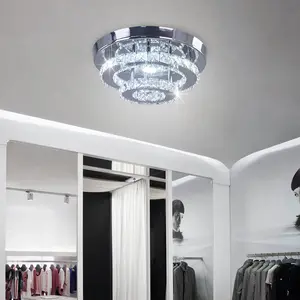 2 Layer Round Design K9 Crystal Chandelier LED Flush Mounted for Living Room Bedroom Home Decor QH-MC024